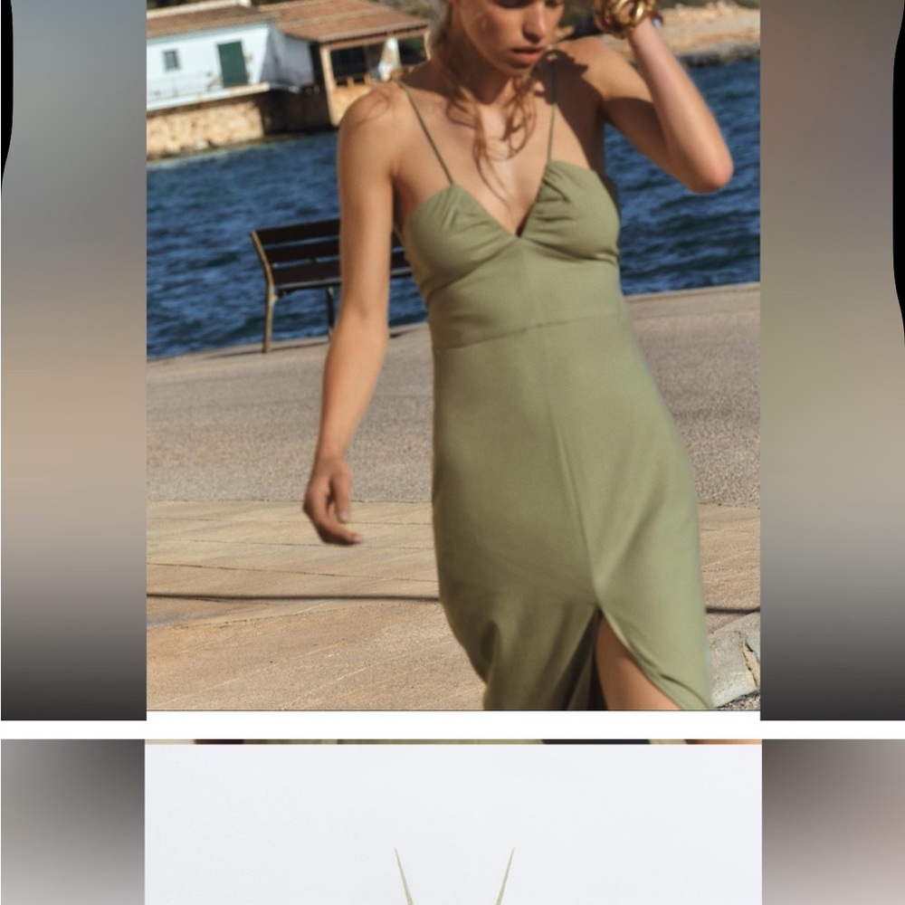 Zara Olive Backless Spaghetti Strap Dress